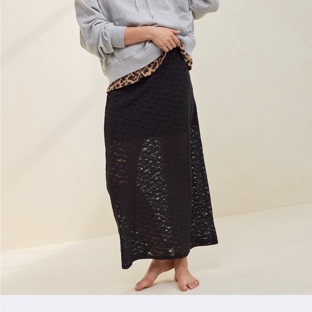 Aerie Black Lace Maxi Skirt